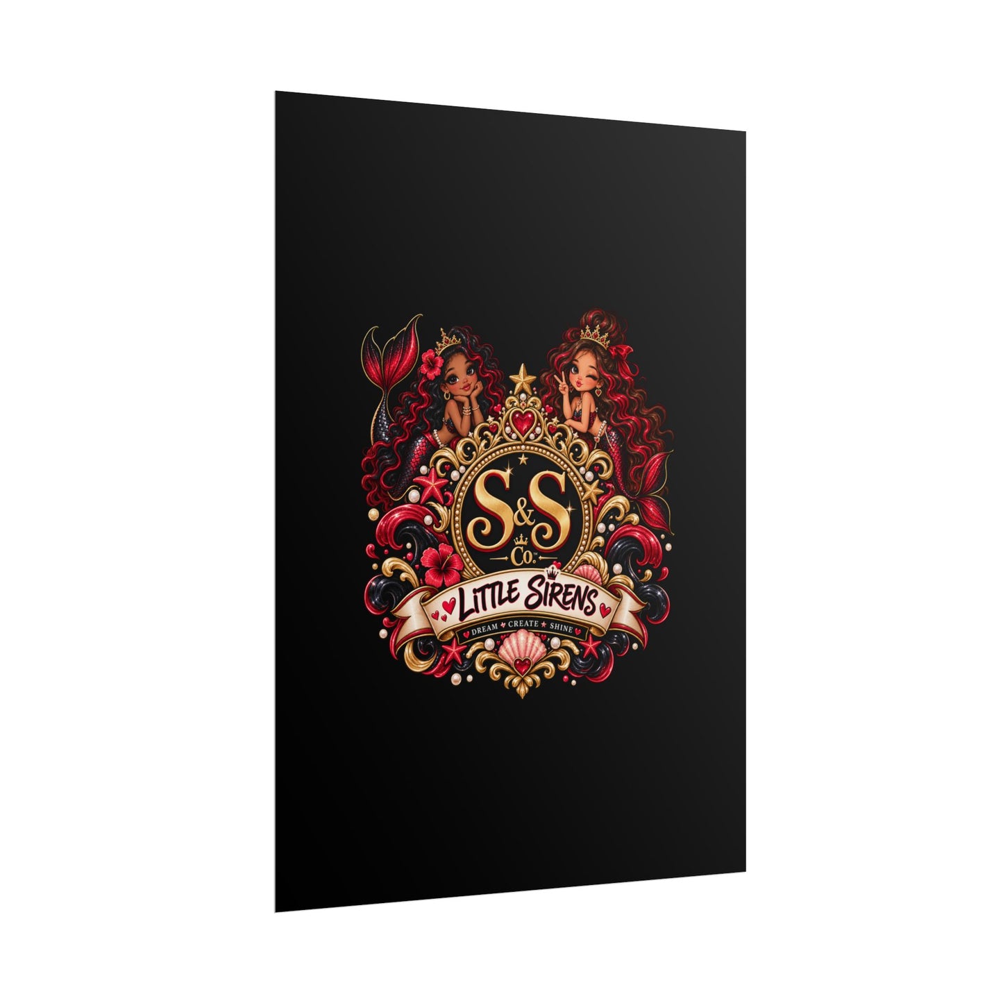 Little Sirens Rolled Poster — Vintage Mermaid Crest Wall Art