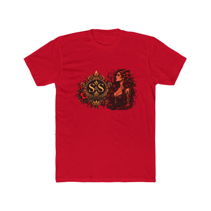 Gothic Siren Graphic Tee — Red Rose Woman Crest T‑Shirt