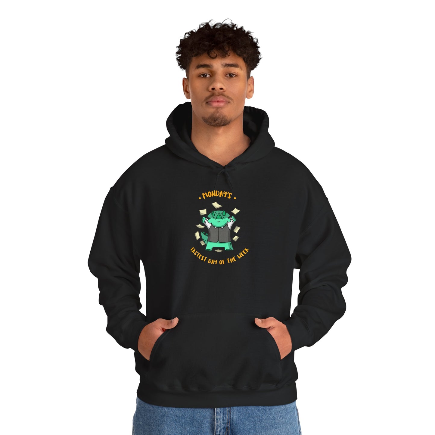 Money Monster Hoodie — Cute Green Creature Throwing Cash Graphic Sweatshirt