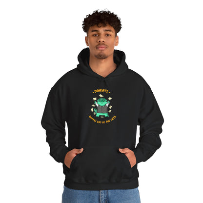 Money Monster Hoodie — Cute Green Creature Throwing Cash Graphic Sweatshirt