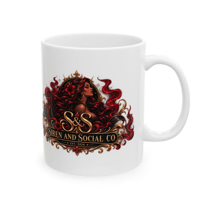 Siren Queen Ceramic Mug — Red Gothic Mermaid Coffee Cup (11oz/15oz)