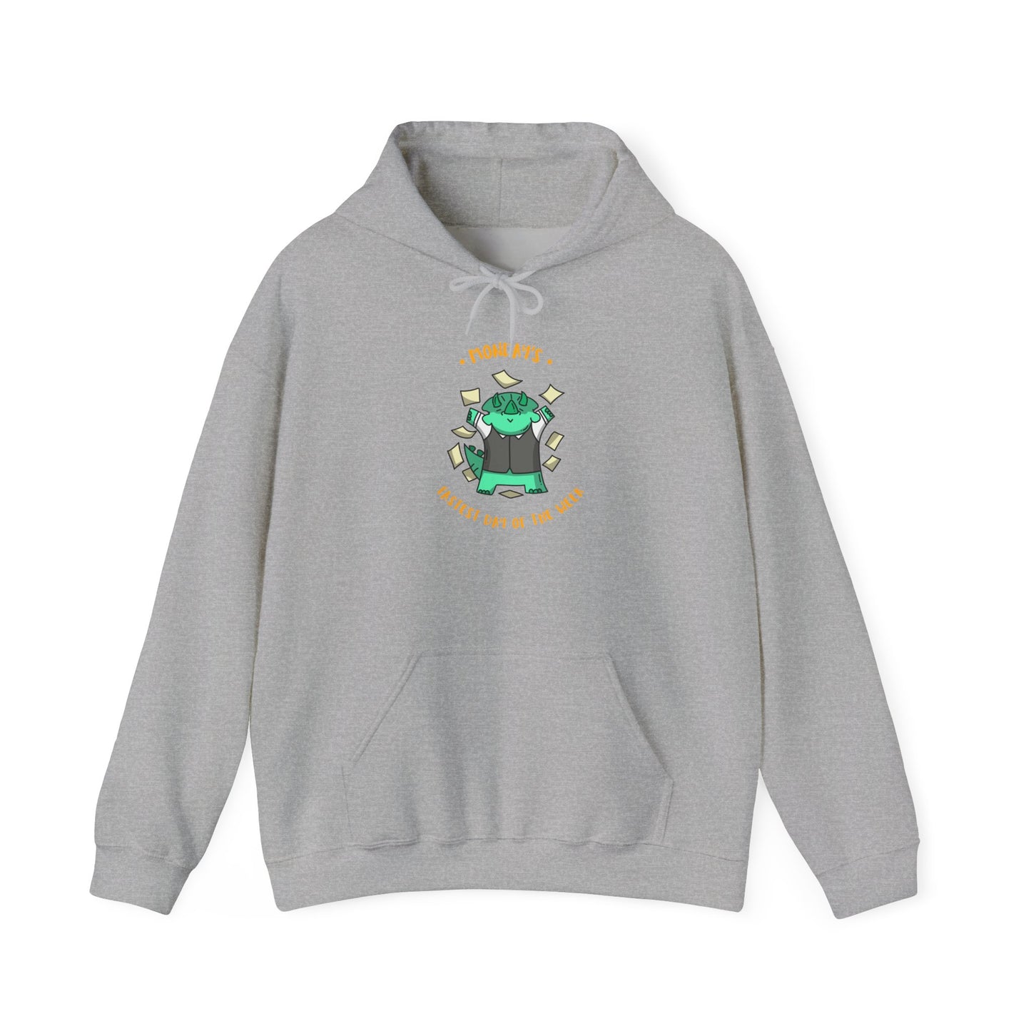 Money Monster Hoodie — Cute Green Creature Throwing Cash Graphic Sweatshirt
