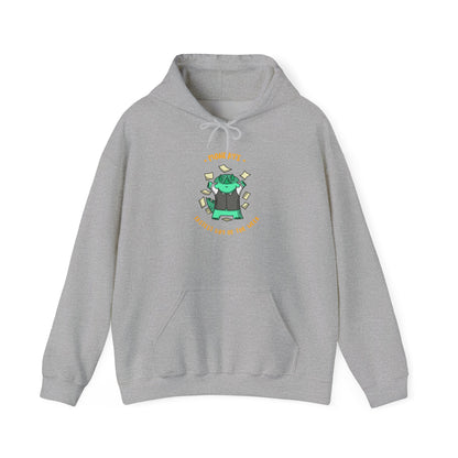 Money Monster Hoodie — Cute Green Creature Throwing Cash Graphic Sweatshirt