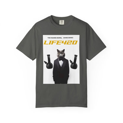 T-Shirt — 'LIFE420' Cat in Tuxedo Graphic Tee (James Bond Parody)