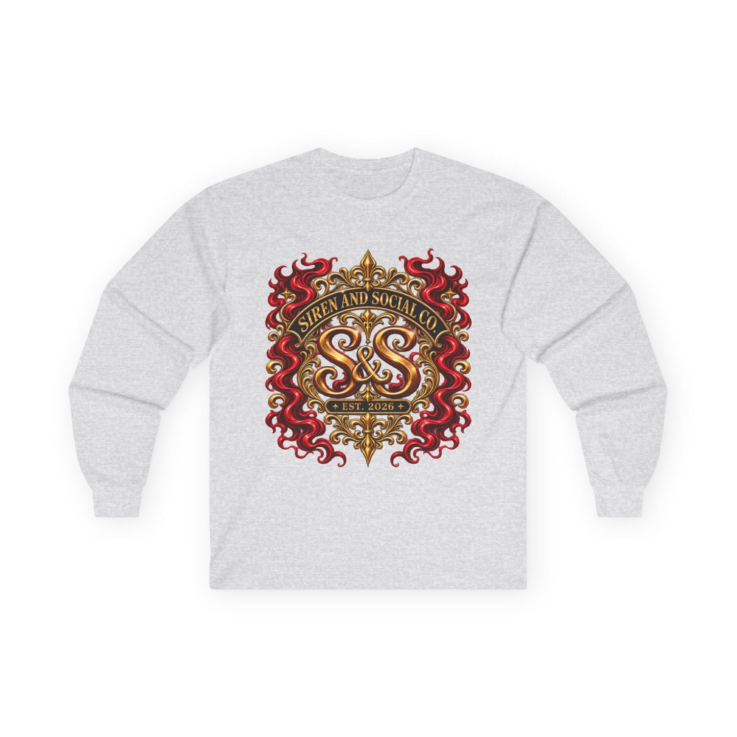 Heraldic Crest Long Sleeve Tee — 'Skin and Skull Co.' Gothic Emblem