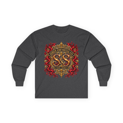 Heraldic Crest Long Sleeve Tee — 'Skin and Skull Co.' Gothic Emblem