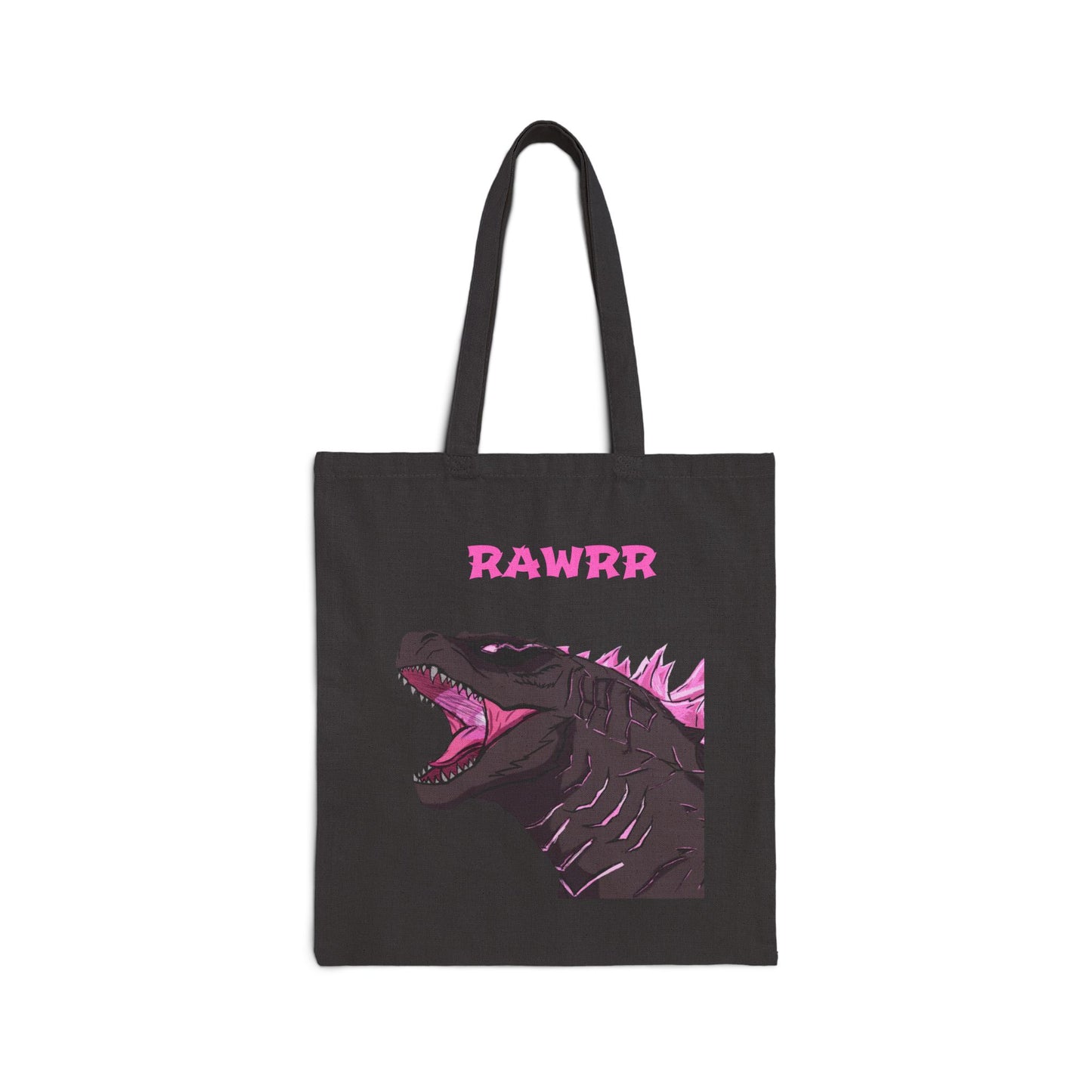 Dinosaur 'RAWRR' Canvas Tote Bag — Cute Pink Godzilla Shopper