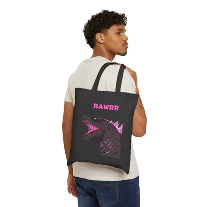 Dinosaur 'RAWRR' Canvas Tote Bag — Cute Pink Godzilla Shopper