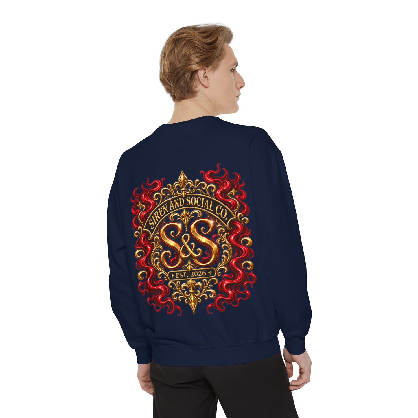 Siren & Social Co. Crewneck Sweatshirt — Vintage Gold & Red Crest
