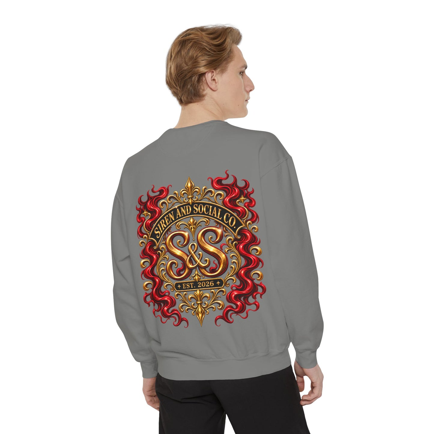 Siren & Social Co. Crewneck Sweatshirt — Vintage Gold & Red Crest