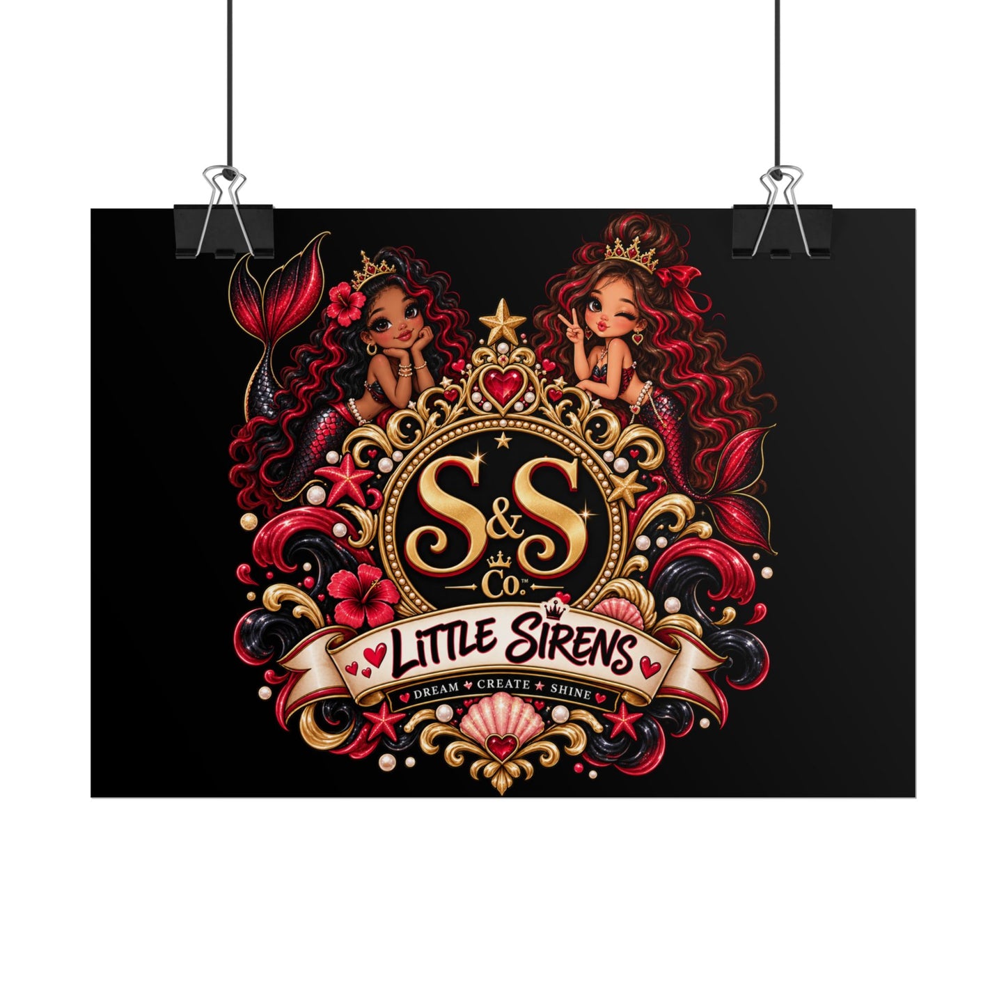 Little Sirens Rolled Poster — Vintage Mermaid Crest Wall Art