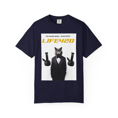 T-Shirt — 'LIFE420' Cat in Tuxedo Graphic Tee (James Bond Parody)