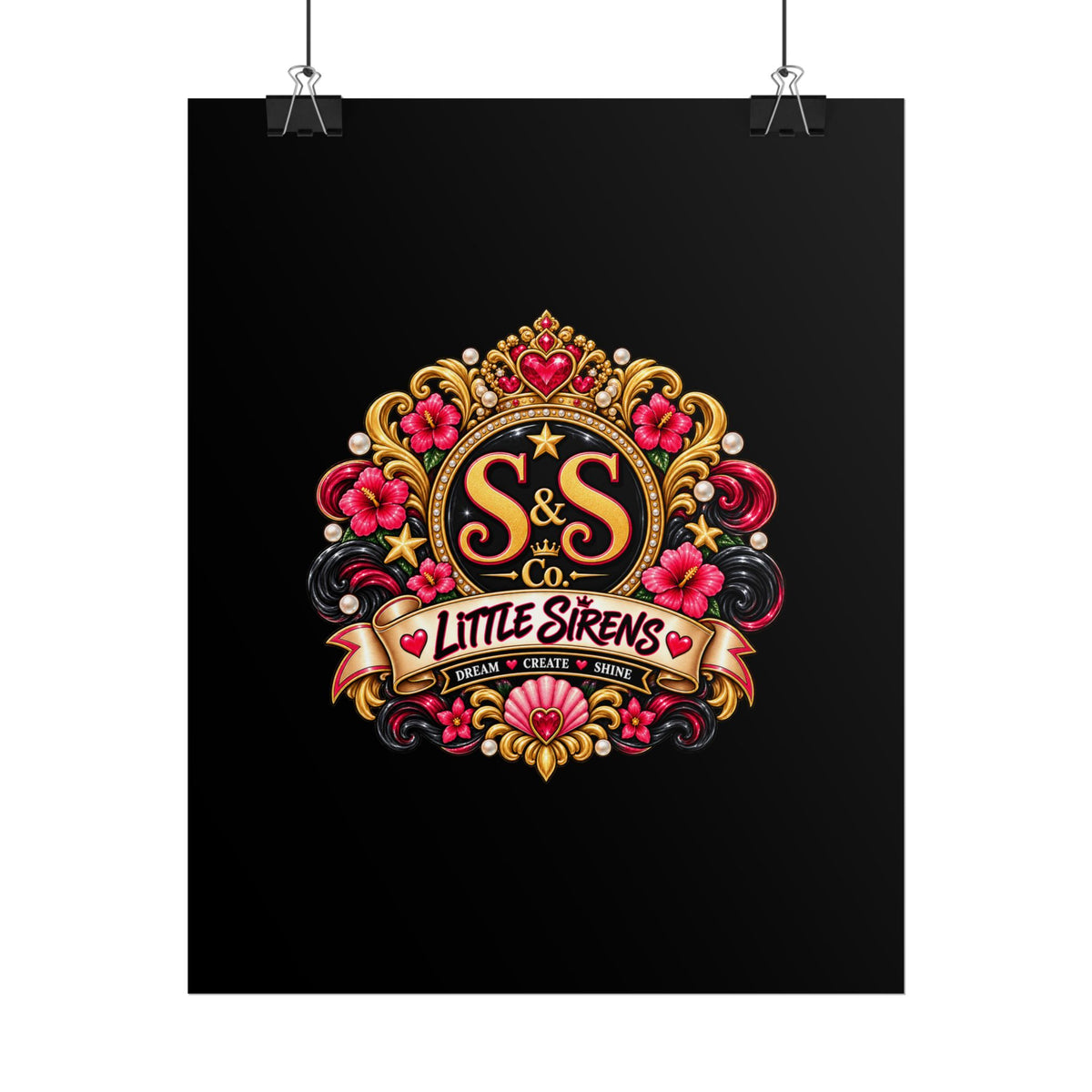 Little Sirens Rolled Poster — Vintage Mermaid Crest Wall Art