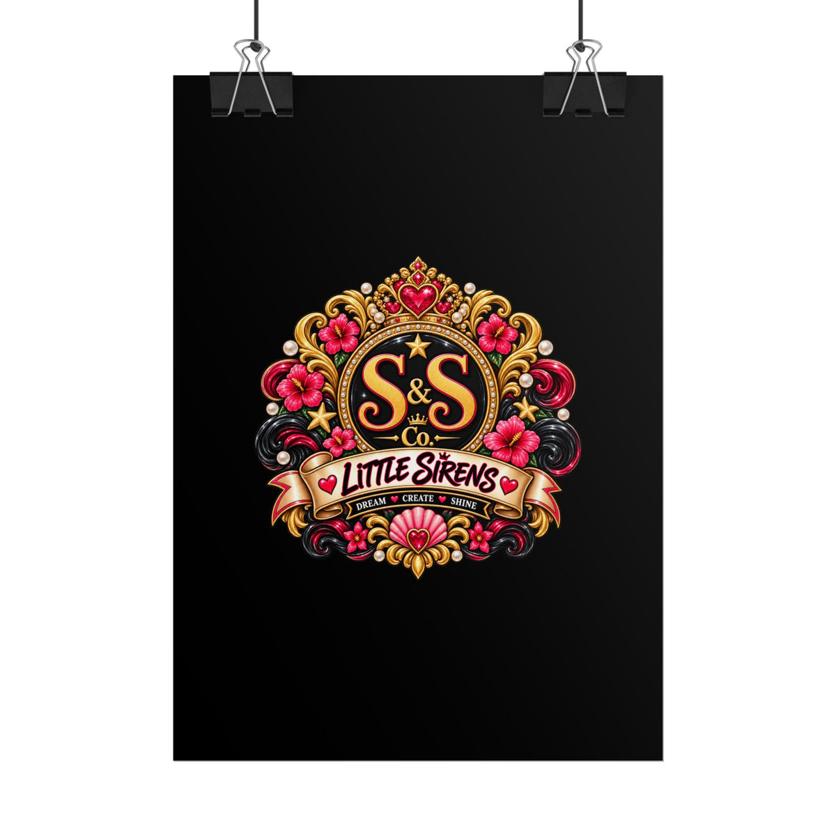 Little Sirens Rolled Poster — Vintage Mermaid Crest Wall Art
