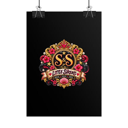 Little Sirens Rolled Poster — Vintage Mermaid Crest Wall Art