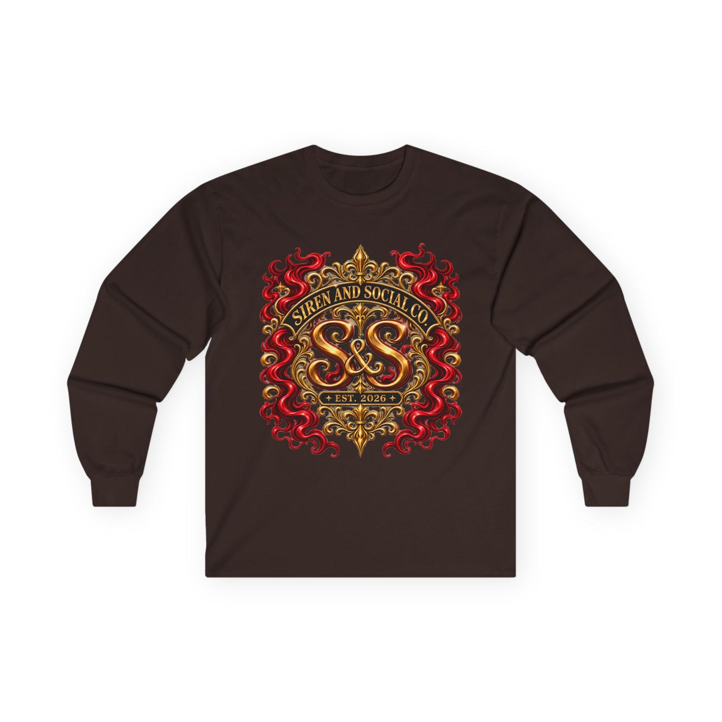 Heraldic Crest Long Sleeve Tee — 'Skin and Skull Co.' Gothic Emblem