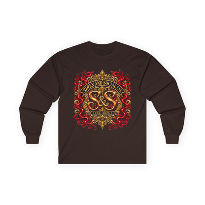 Heraldic Crest Long Sleeve Tee — 'Skin and Skull Co.' Gothic Emblem
