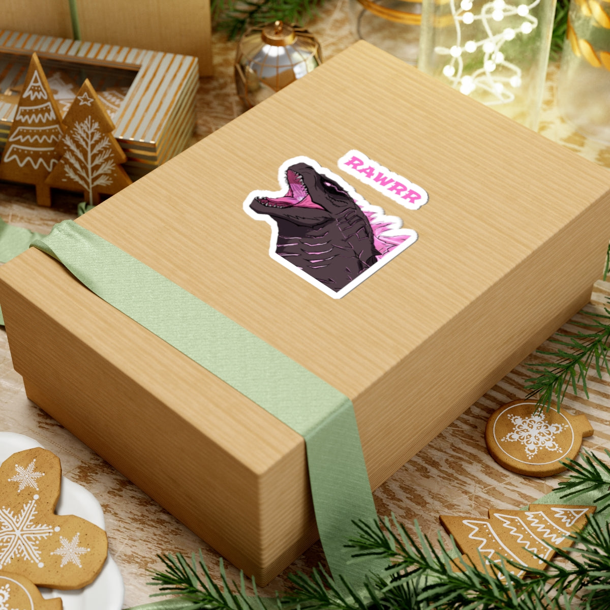 Godzilla-Inspired Pink Roar Kiss-Cut Sticker — 'KAWKR' Laptop Decal