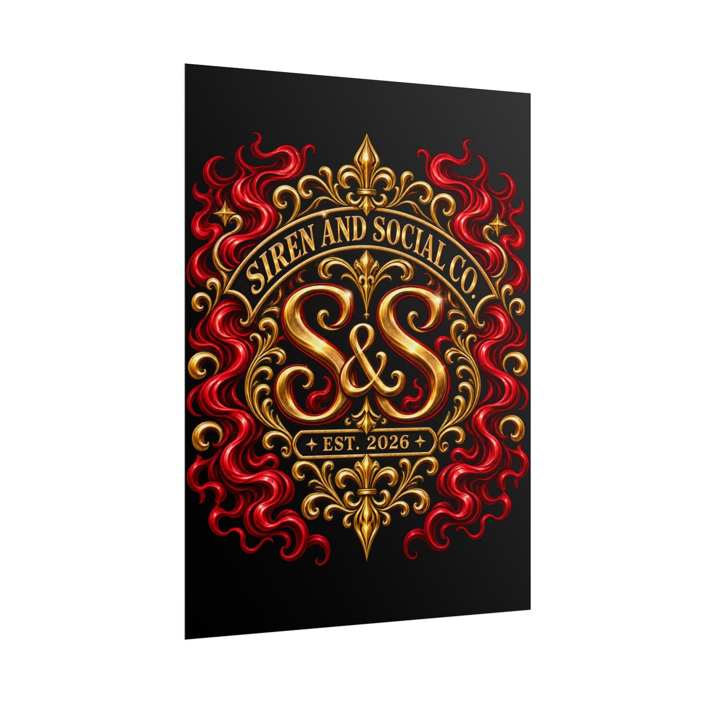 Siren and Social Co. Ornate Gold & Red Emblem Poster