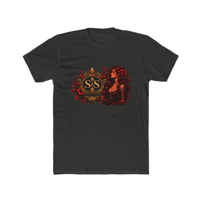 Gothic Siren Graphic Tee — Red Rose Woman Crest T‑Shirt