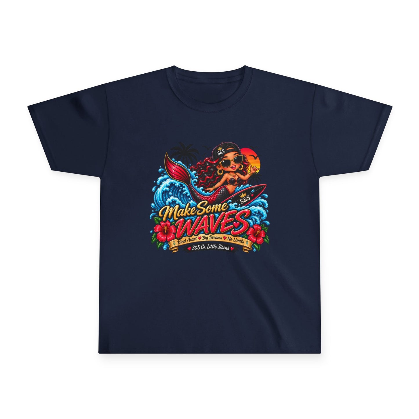 Make Some Waves Youth T‑Shirt — Surf Mermaid Graphic Tee for Kids