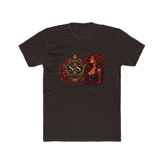 Gothic Siren Graphic Tee — Red Rose Woman Crest T‑Shirt