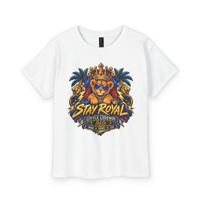 Stay Royal Lion Youth T-Shirt — Little Legend Kids Tee (Cute Crowned Lion)