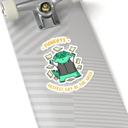 Monday’s Fastest Dino Sticker — Cute Triceratops Money Toss Kiss-Cut Sticker