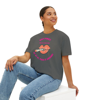 Boxy Tee — "Don't Forget: Social Call" Lip and Joint Graphic Cropped Shirt
