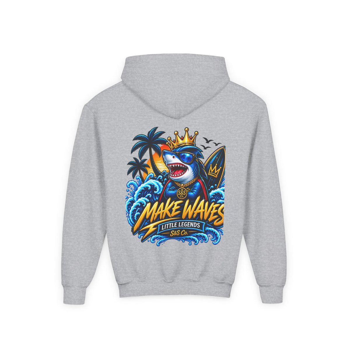 'Make Waves' Shark Surf Graphic with Crown & S&S Co Logo