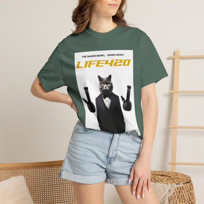 T-Shirt — 'LIFE420' Cat in Tuxedo Graphic Tee (James Bond Parody)