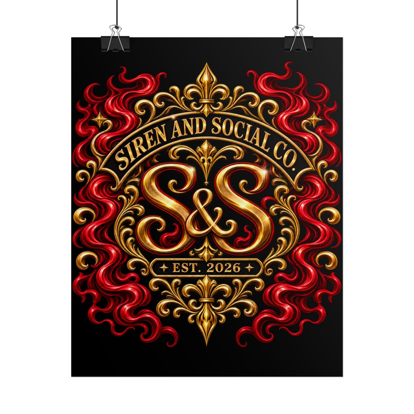 Siren and Social Co. Ornate Gold & Red Emblem Poster