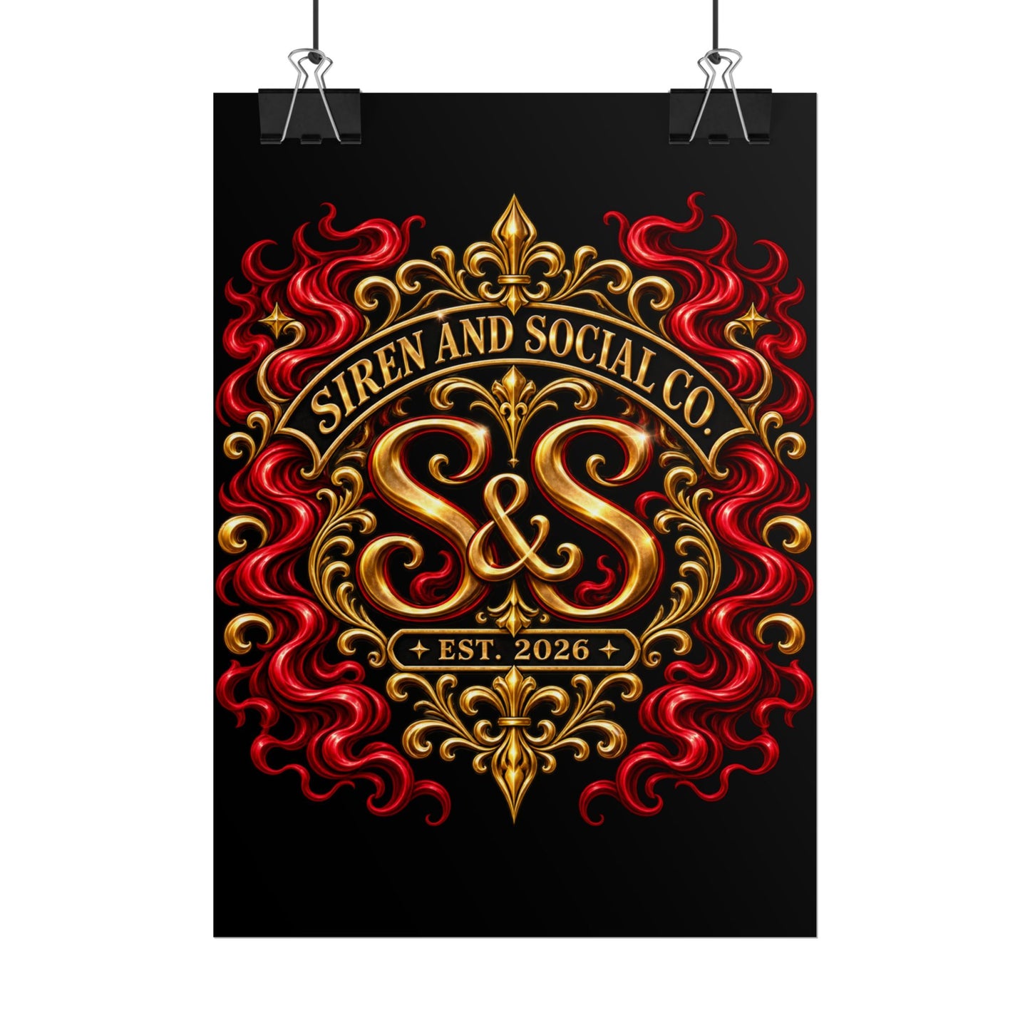 Siren and Social Co. Ornate Gold & Red Emblem Poster