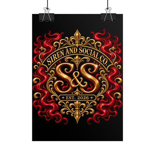 Siren and Social Co. Ornate Gold & Red Emblem Poster