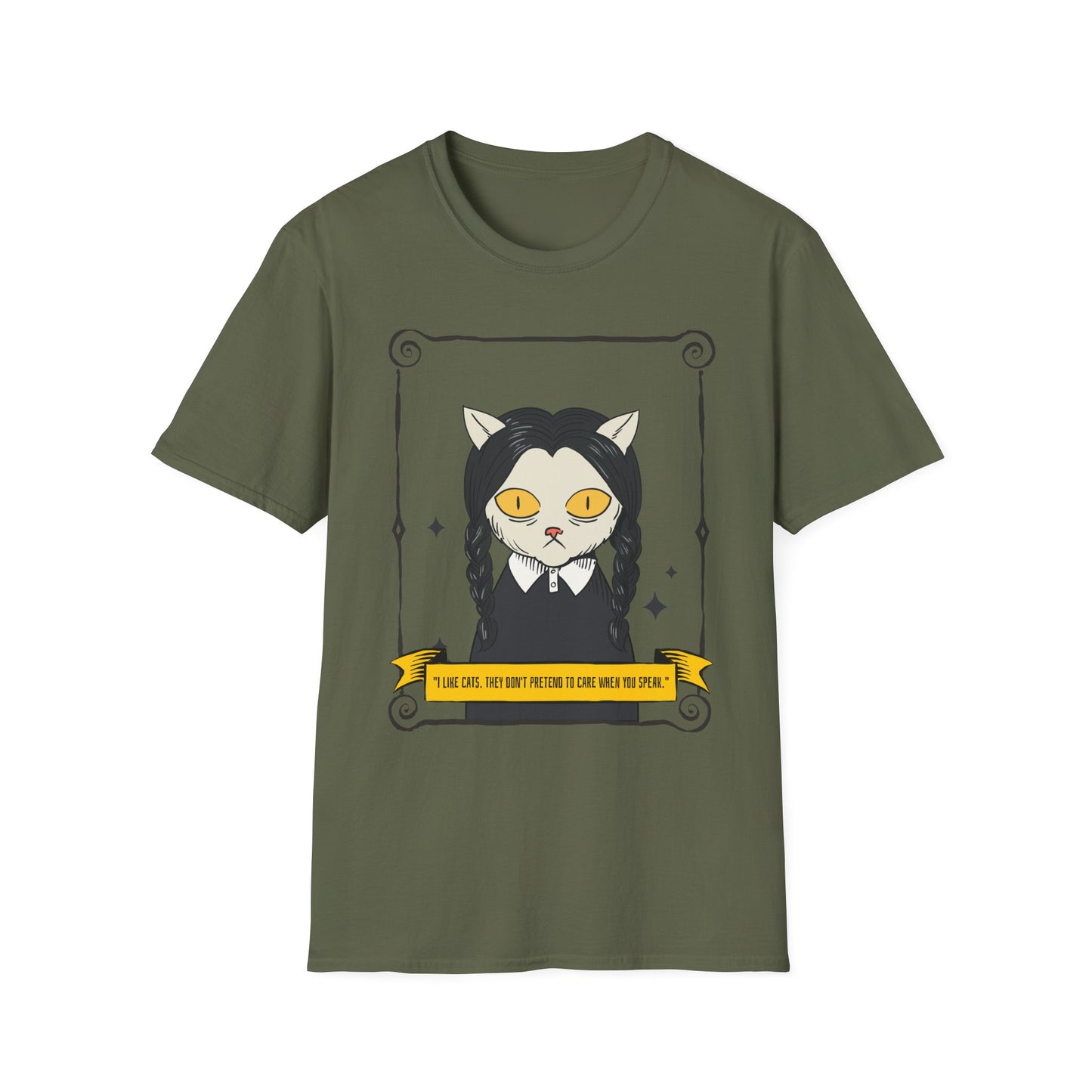 Mystic Cat Witch T‑Shirt — Yellow‑Eyed Wedneday Vibe Graphic Tee