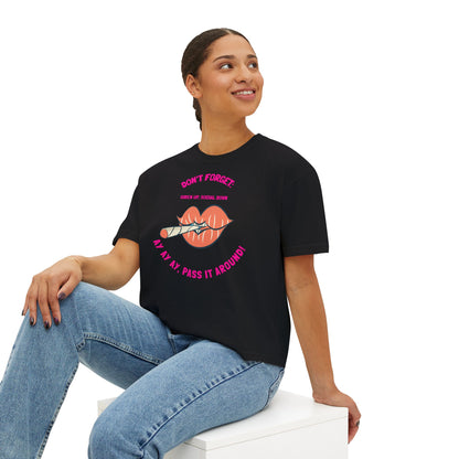 Boxy Tee — "Don't Forget: Social Call" Lip and Joint Graphic Cropped Shirt