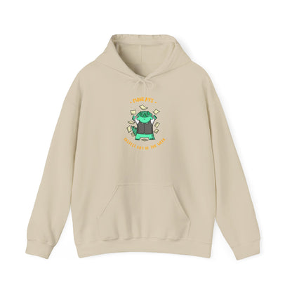Money Monster Hoodie — Cute Green Creature Throwing Cash Graphic Sweatshirt