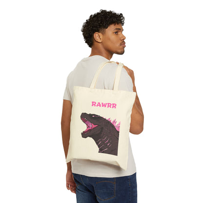 Dinosaur 'RAWRR' Canvas Tote Bag — Cute Pink Godzilla Shopper