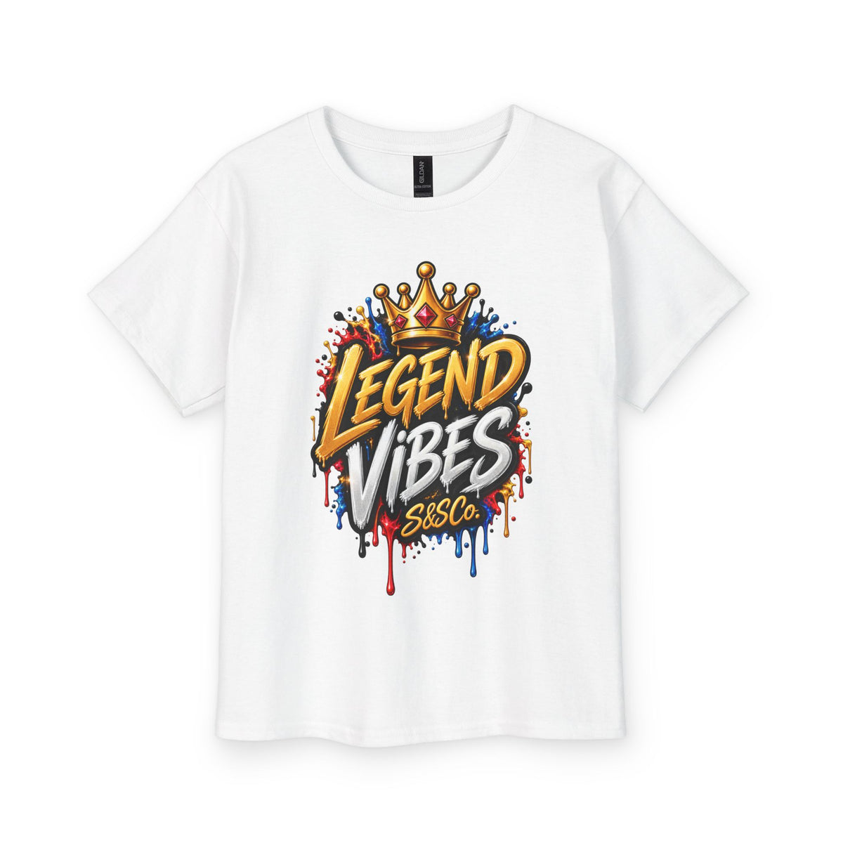 Legend Vibes Kids T‑Shirt — Youth Graphic Tee with Crown Street Art Design