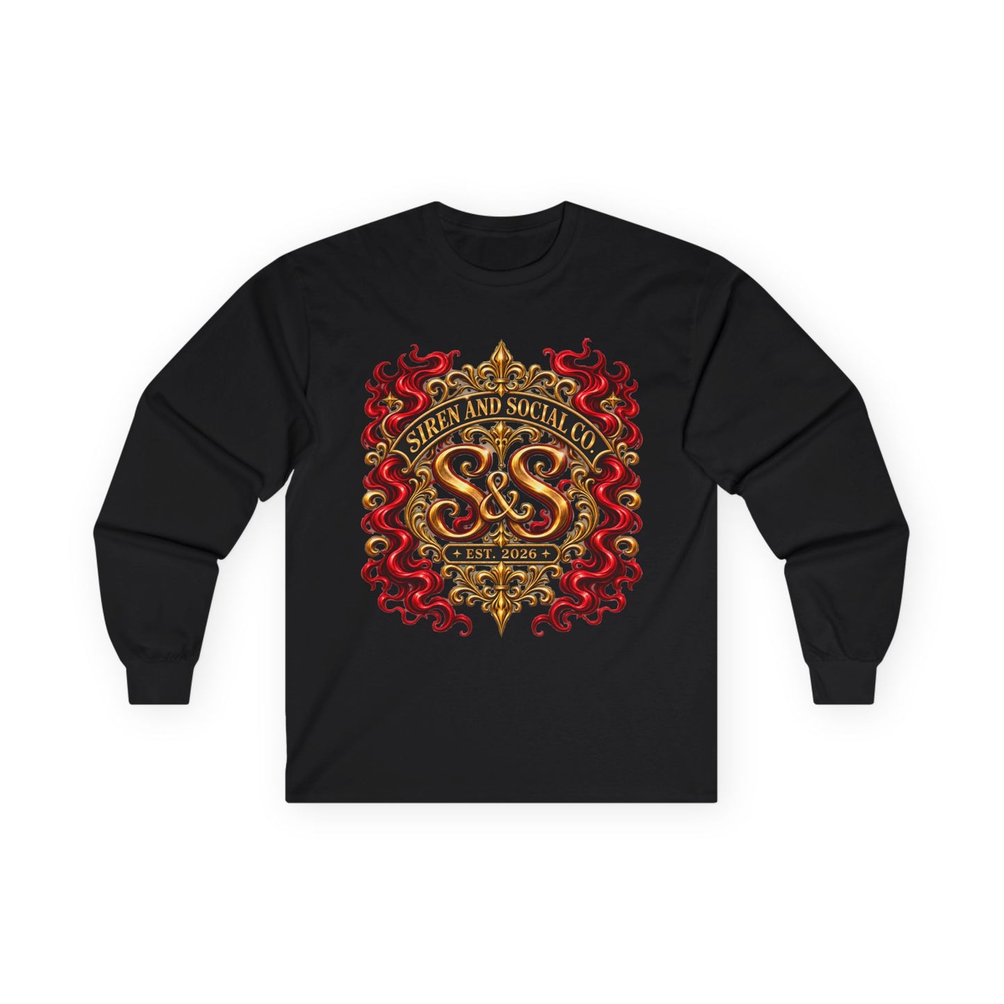 Heraldic Crest Long Sleeve Tee — 'Skin and Skull Co.' Gothic Emblem