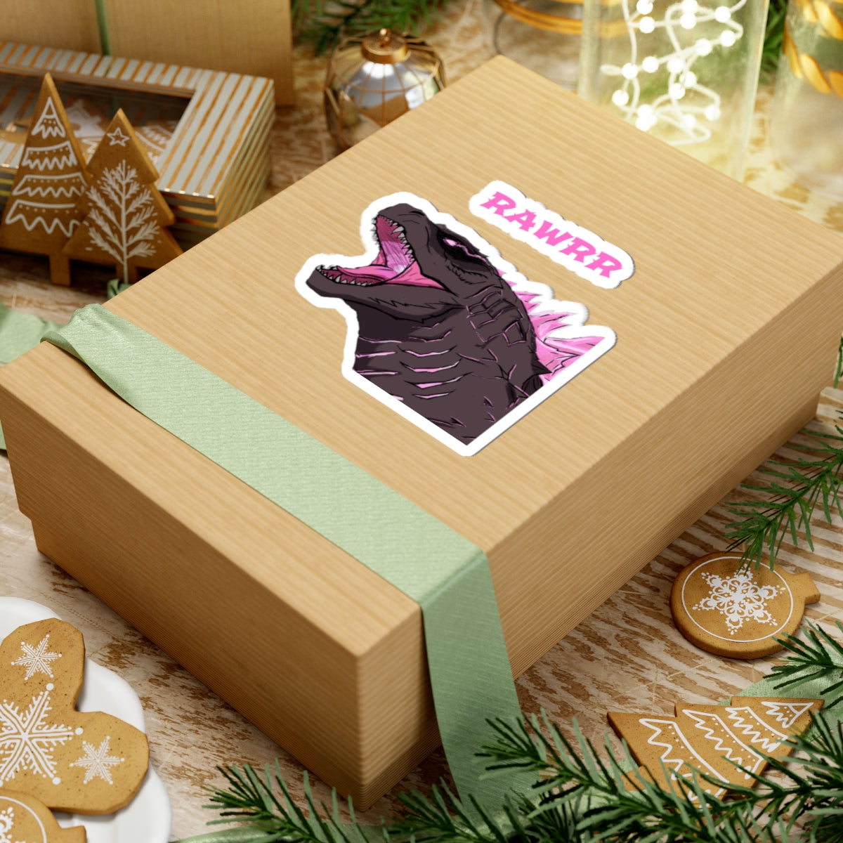 Godzilla-Inspired Pink Roar Kiss-Cut Sticker — 'KAWKR' Laptop Decal