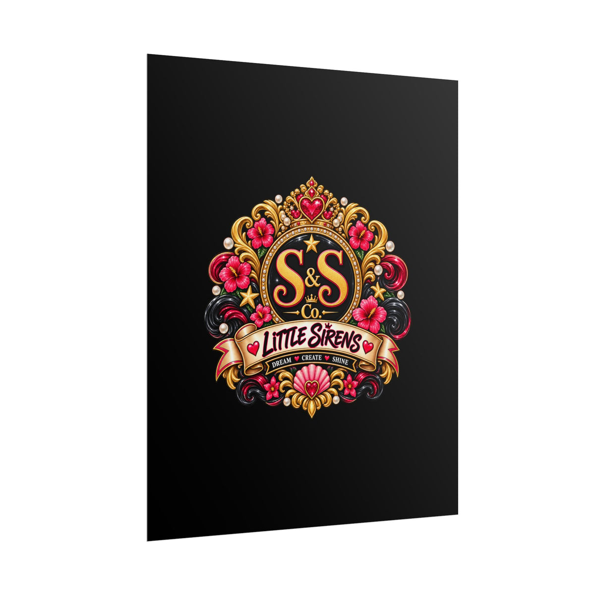Little Sirens Rolled Poster — Vintage Mermaid Crest Wall Art