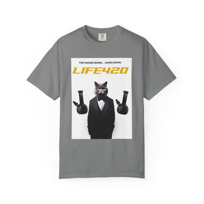 T-Shirt — 'LIFE420' Cat in Tuxedo Graphic Tee (James Bond Parody)
