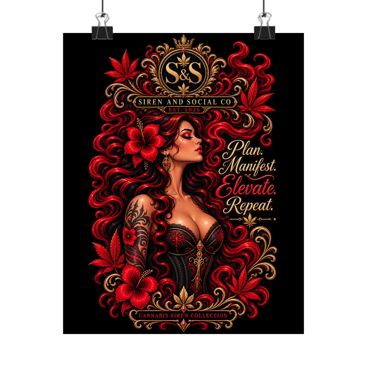 Matte Poster — "Plan. Manifest. Elevate. Repeat." Red Siren Art Print