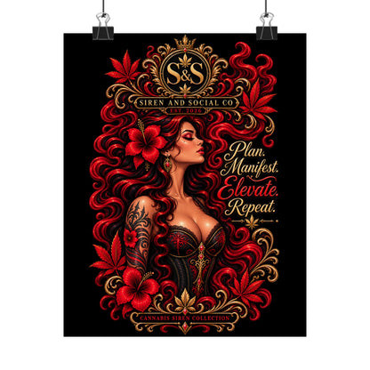 Matte Poster — "Plan. Manifest. Elevate. Repeat." Red Siren Art Print