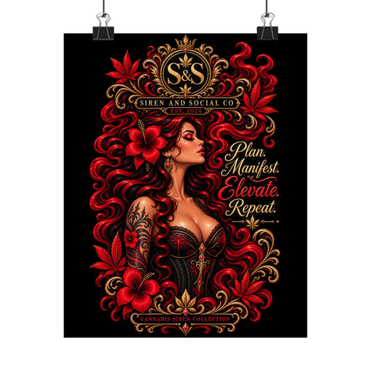 Matte Poster — "Plan. Manifest. Elevate. Repeat." Red Siren Art Print