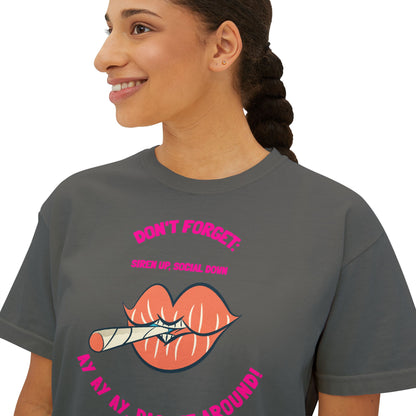 Boxy Tee — "Don't Forget: Social Call" Lip and Joint Graphic Cropped Shirt