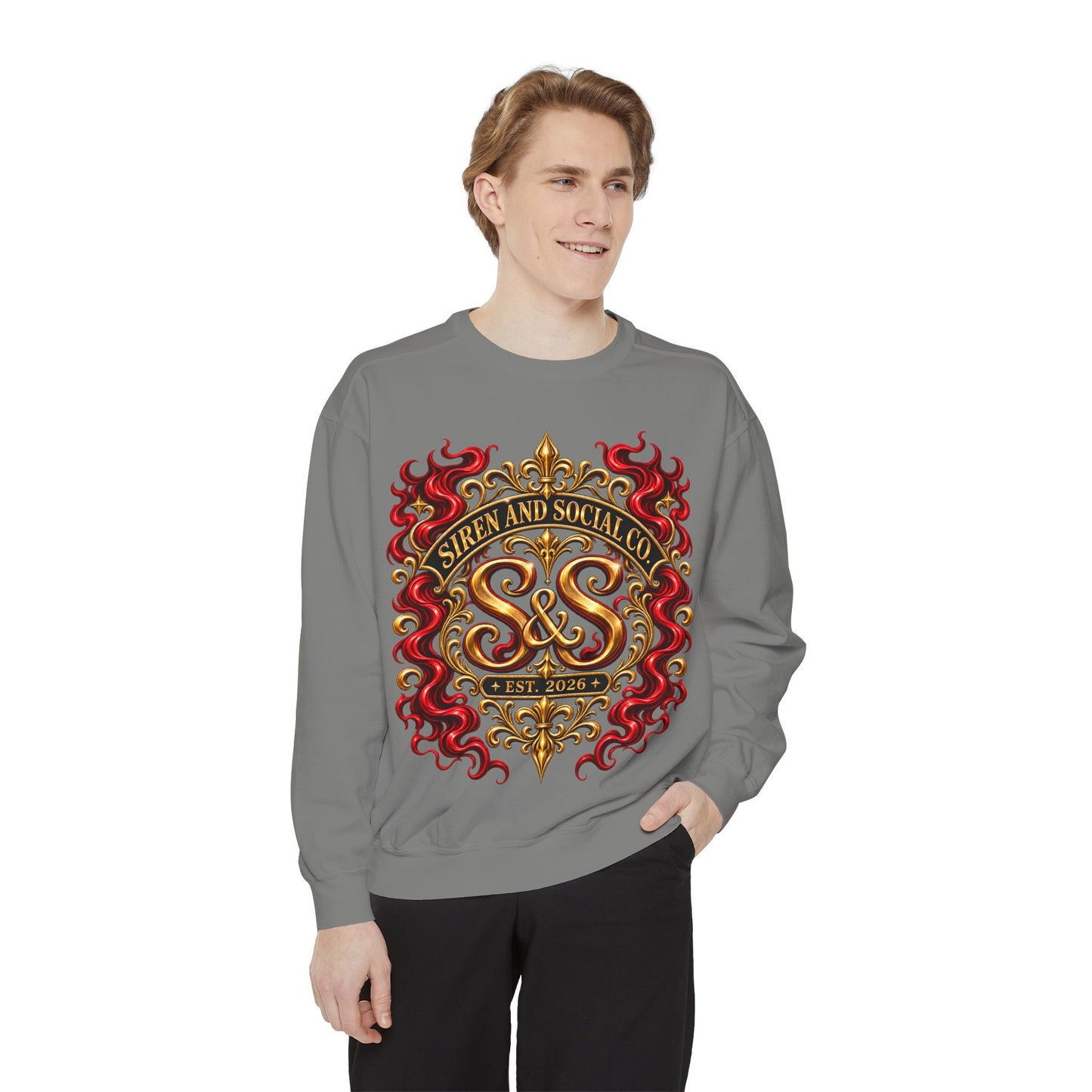 Siren & Social Co. Crewneck Sweatshirt — Vintage Gold & Red Crest