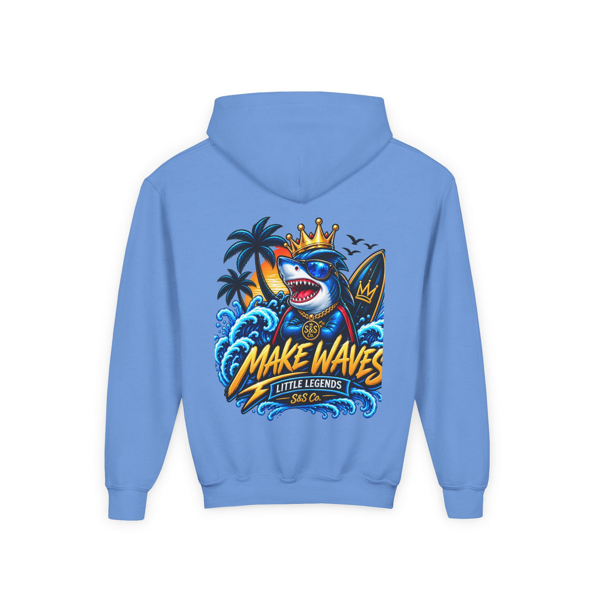 'Make Waves' Shark Surf Graphic with Crown & S&S Co Logo