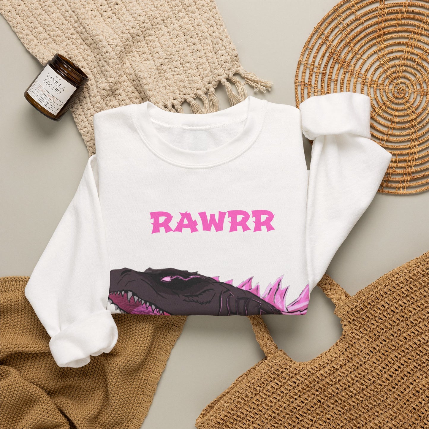 Godzilla 'RAWRR' Graphic Sweatshirt – Pink Neon Monster Crewneck